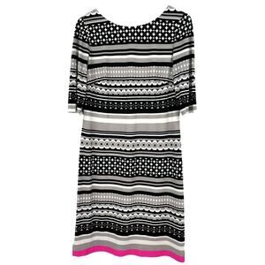 Eliza J Size 6 Elbow Length Sleeves Dress Black White Pink Anti Wrinkle Travel